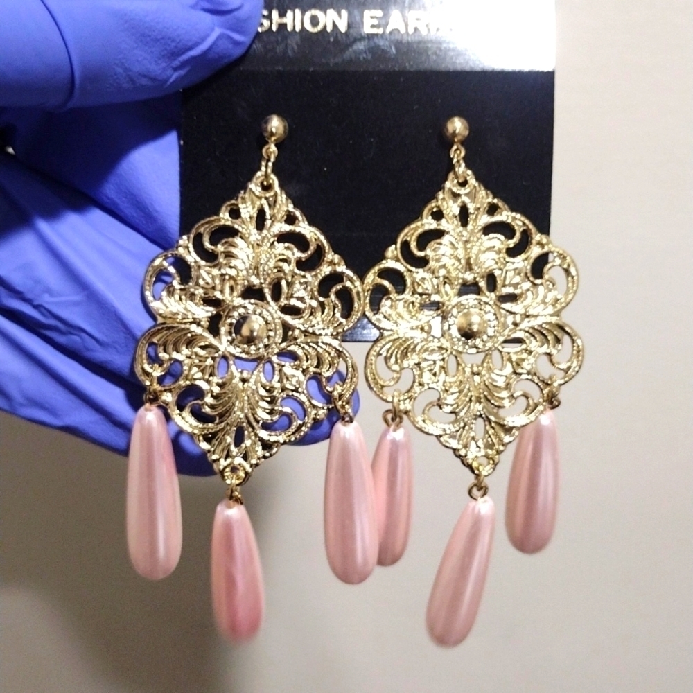 Gold Filigree Design Long Beads Drop Dangle Earrings Women Jewelry  #1